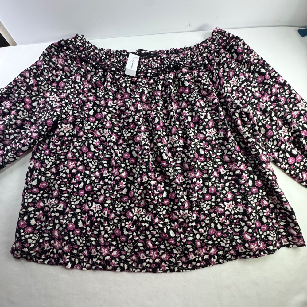 Lane Bryant Blouse Womens 22/24 Pink Black Floral Off The Shoulderโ NWT Top
